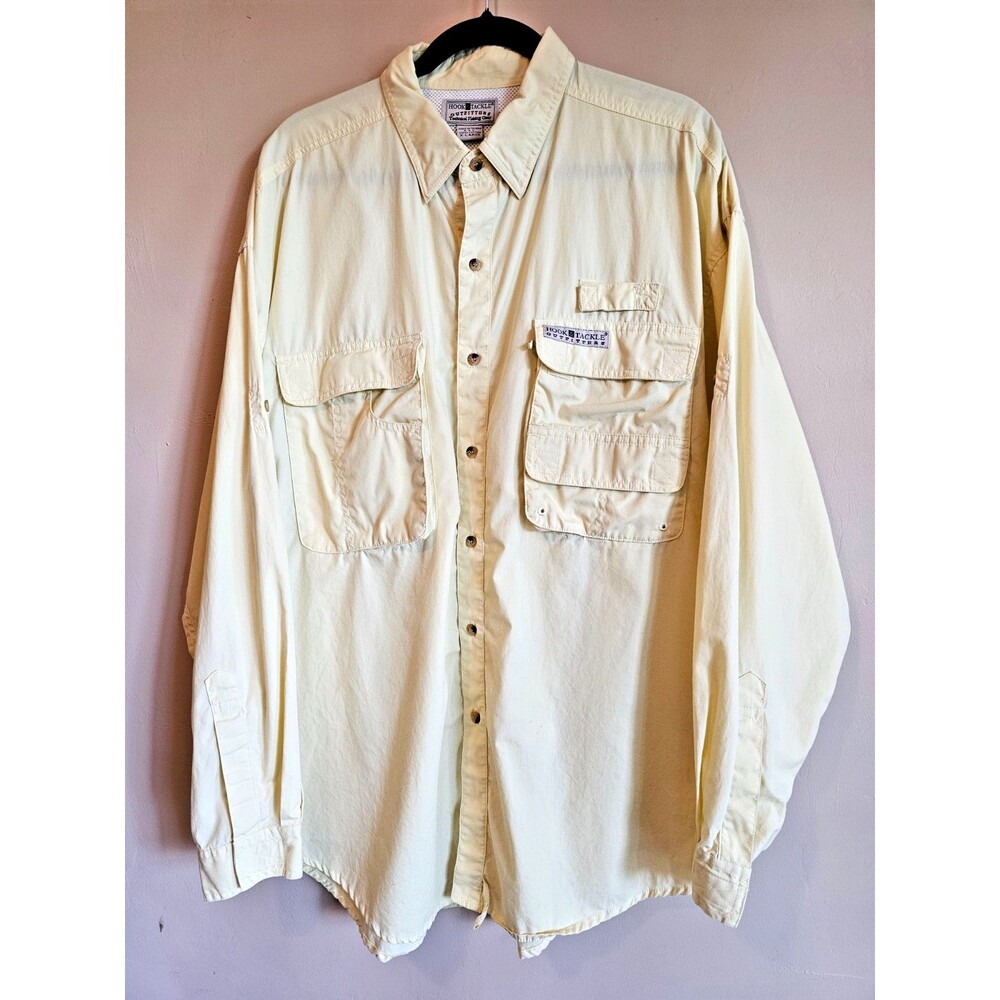 Hook & Tackle Shirt Men XL Fishing Gear Boating Yellow Vented Cargo S S
